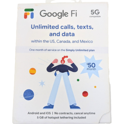Google Fi Unlimited Standard - Talk/Text/Data SIM Kit - 1 Month Included