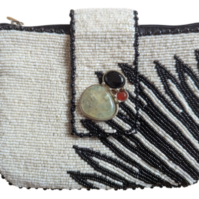 Mary Frances Zebra Beaded Coin Purse Clutch with Gemstones