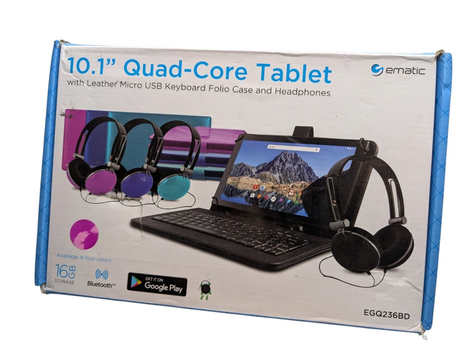 Ematic EGQ236BD 10.1in 16GB Tablet Keyboard Headphones Bundle