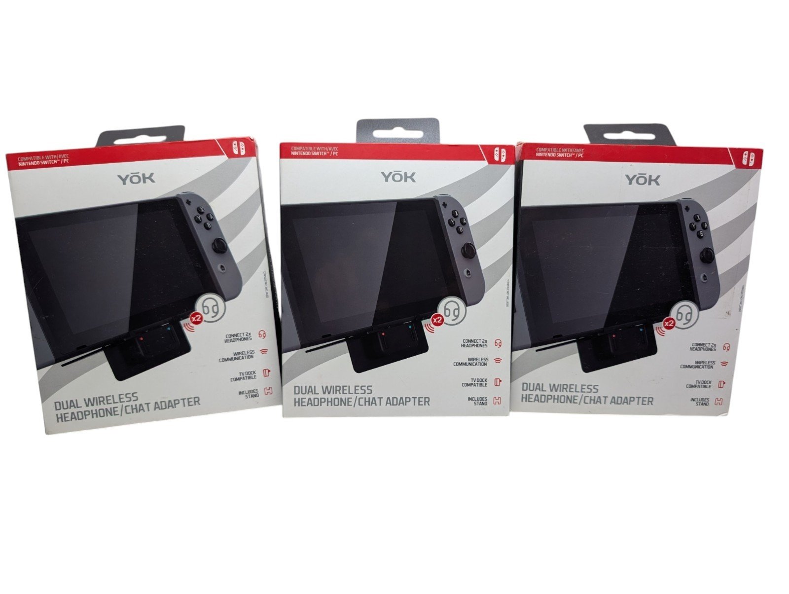 Lot of 3 YOK Dual Wireless Headphone Chat Adapter for Nintendo Switch & PC New