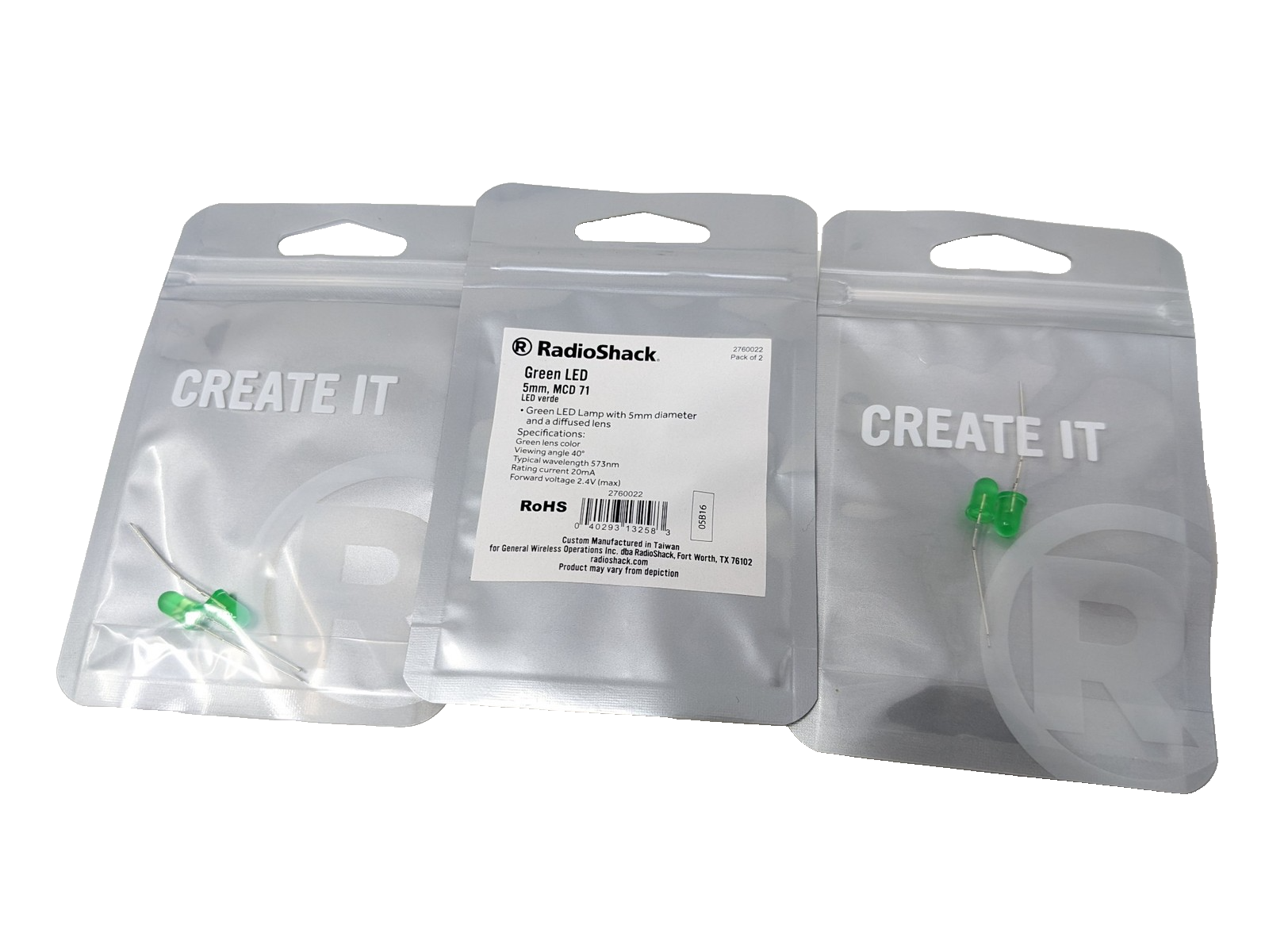 PACK OF 3x Radioshack 5mm MCD71 Green LED Lamp 5mm diameter diffused lens 1 PACK OF 3x Radioshack 5mm MCD71 Green LED Lamp 5mm diameter diffused lens