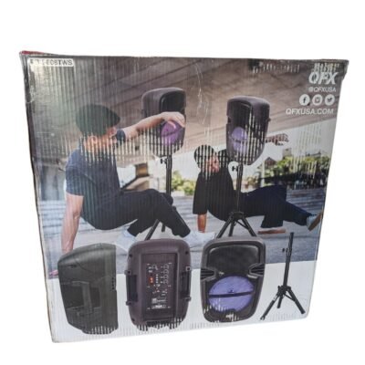 QFX PBX-808TWS Twin 8-in Bluetooth Wireless Stereo Speaker Bundle with Stands