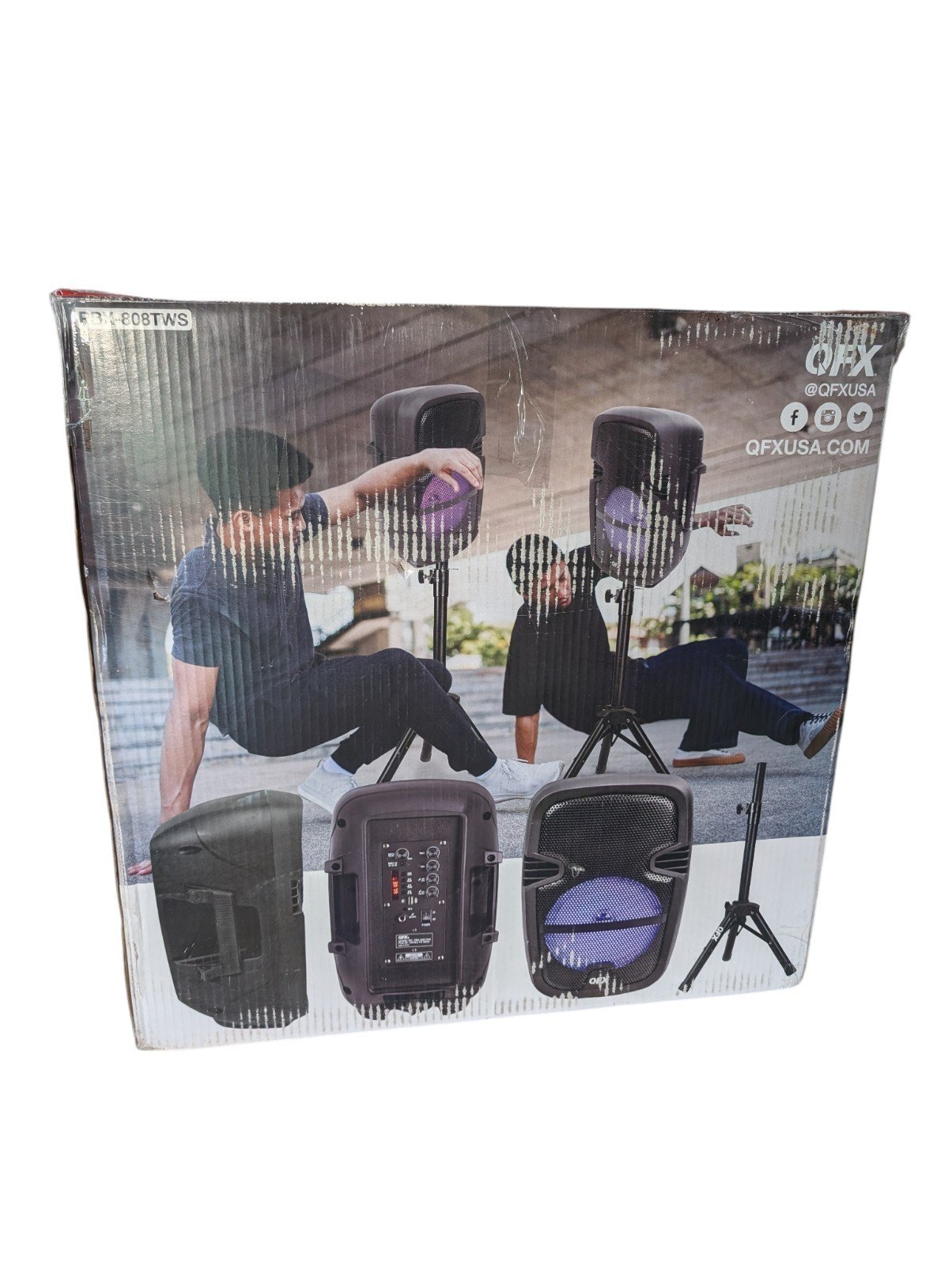 QFX PBX-808TWS Twin 8-in Bluetooth Wireless Stereo Speaker Bundle with Stands