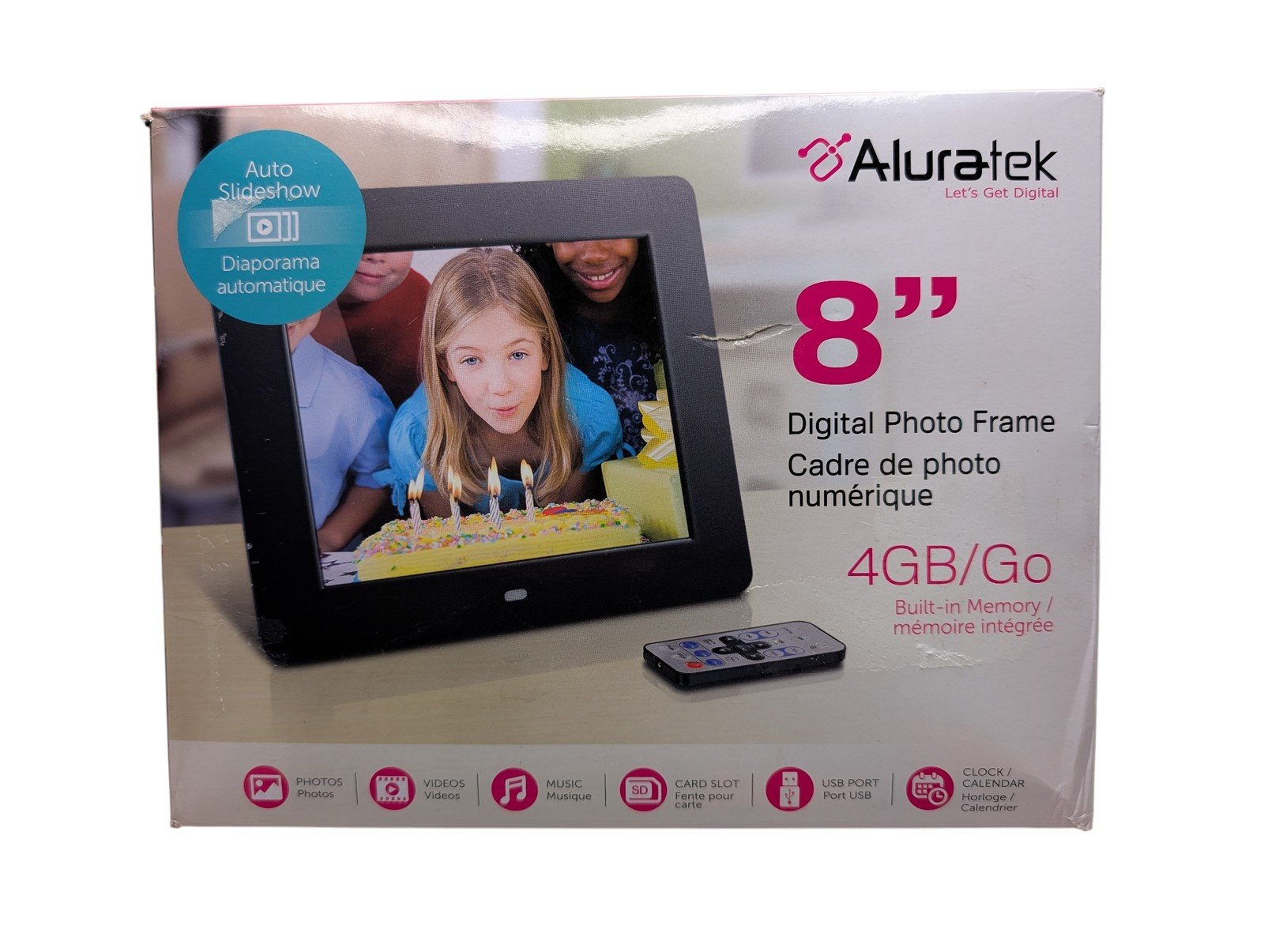 Aluratek ADMPF108F 8-inch Digital Picture Photo Frame 4Gb with Remote