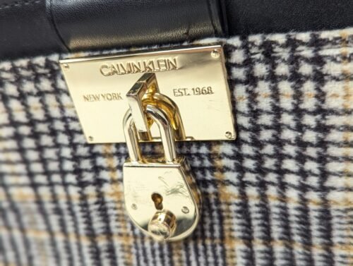 Calvin Klein Camille Daytona Crossbody Bag - Plaid and Leather with Gold Lock - Image 5