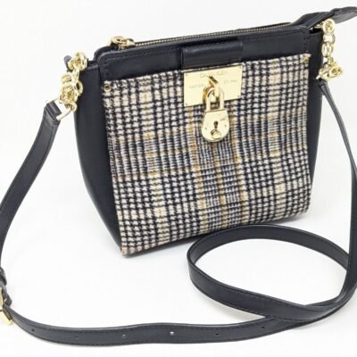 Calvin Klein Camille Daytona Crossbody Bag - Plaid and Leather with Gold Lock