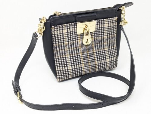 Calvin Klein Camille Daytona Crossbody Bag - Plaid and Leather with Gold Lock
