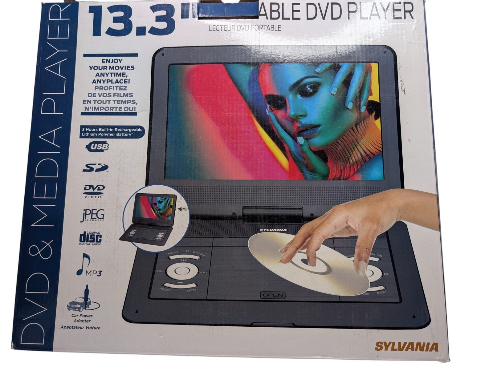 Sylvania SDVD1332 13.3" Swivel Portable DVD Player Black USB SD Open Box