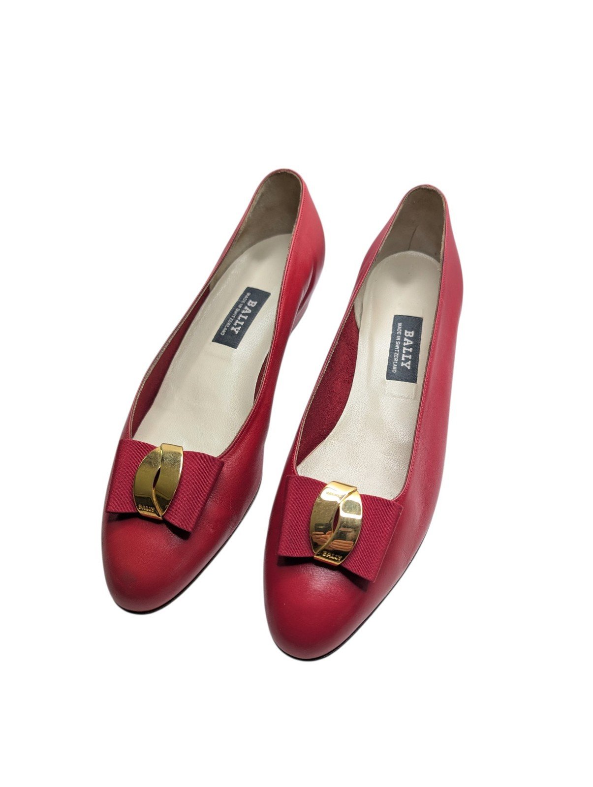 Bally Museta Red Leather Bow Flats Shoes Womens US 8 M Switzerland