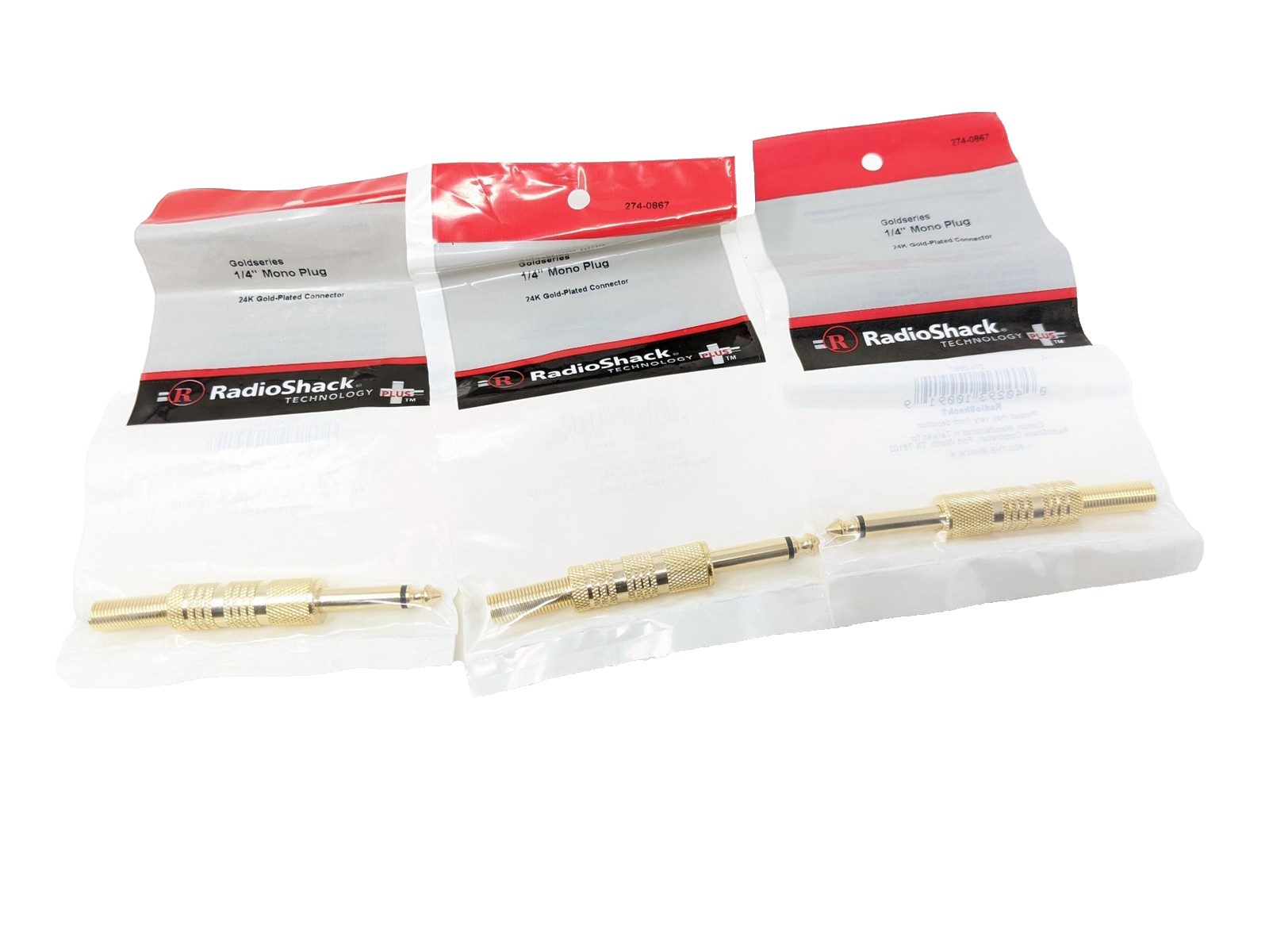 PACK OF 3x RadioShack 1/4" Mono Plug Gold Audio Connector 1 PACK OF 3x RadioShack 1/4" Mono Plug Gold Audio Connector