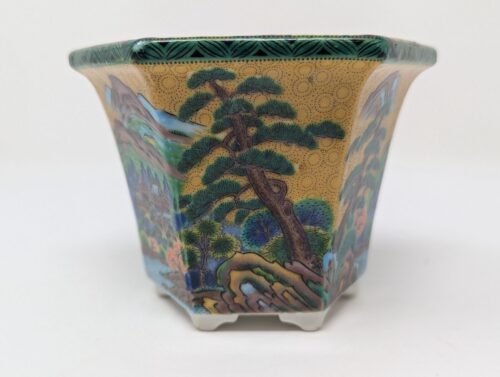 Antique Japanese Kutani Bonsai Planter Hand-Painted Hexagonal Jardiniere - Image 3