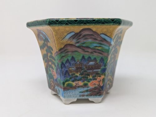 Antique Japanese Kutani Bonsai Planter Hand-Painted Hexagonal Jardiniere - Image 4