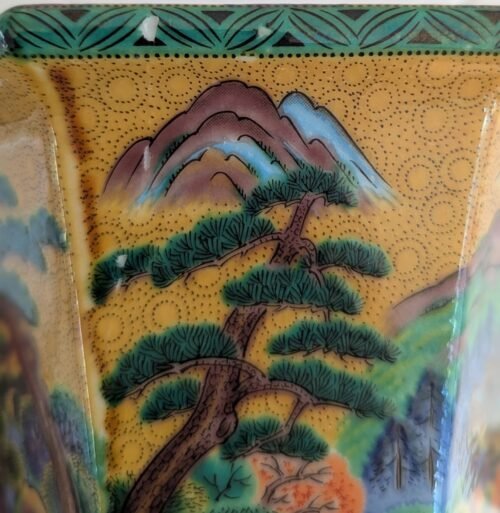 Antique Japanese Kutani Bonsai Planter Hand-Painted Hexagonal Jardiniere - Image 5