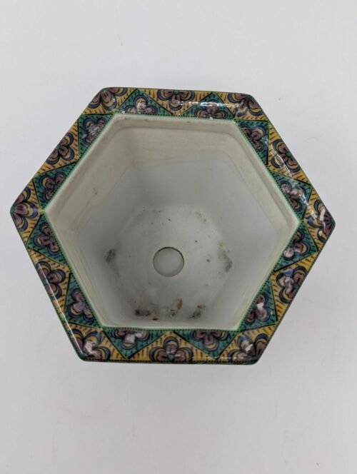 Antique Japanese Kutani Bonsai Planter Hand-Painted Hexagonal Jardiniere - Image 8