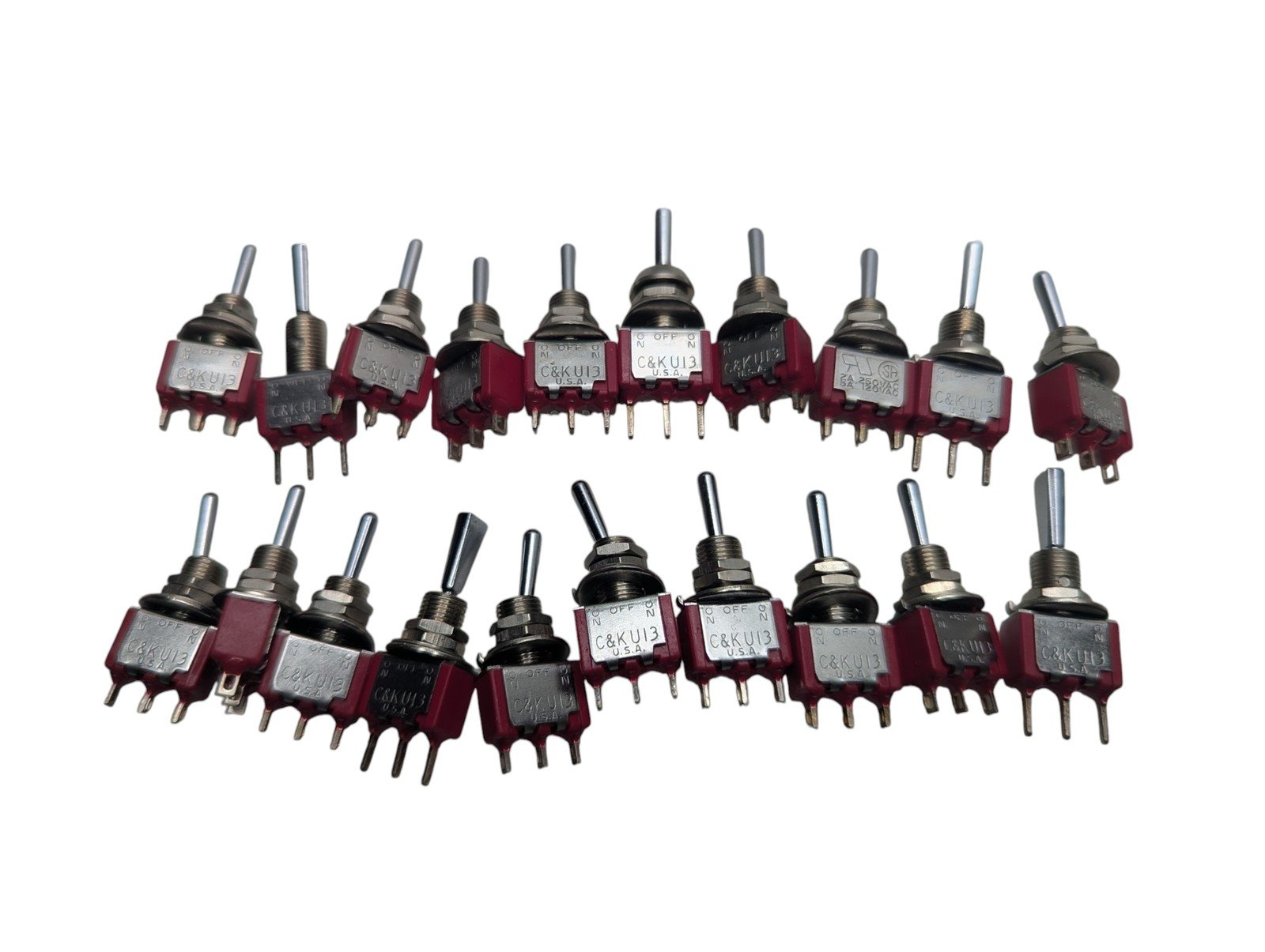 Pack of 20x C&K U13 USA ON-OFF-ON Toggle Switches 2A 250VAC 5A 120VAC