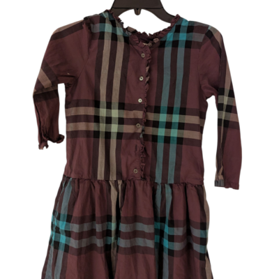 Burberry Girls Nova Check Plaid Ruffle Dress 12Y 152cm Long Sleeve