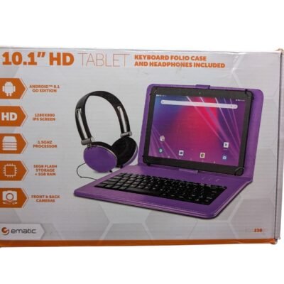 Ematic EGQ238BDPR 10.1" 16GB Android Tablet Keyboard Headphones Purple