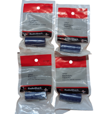 PACK OF 4x RadioShack 2200uF 50V 20% Axial-Lead Electrolytic Capacitor