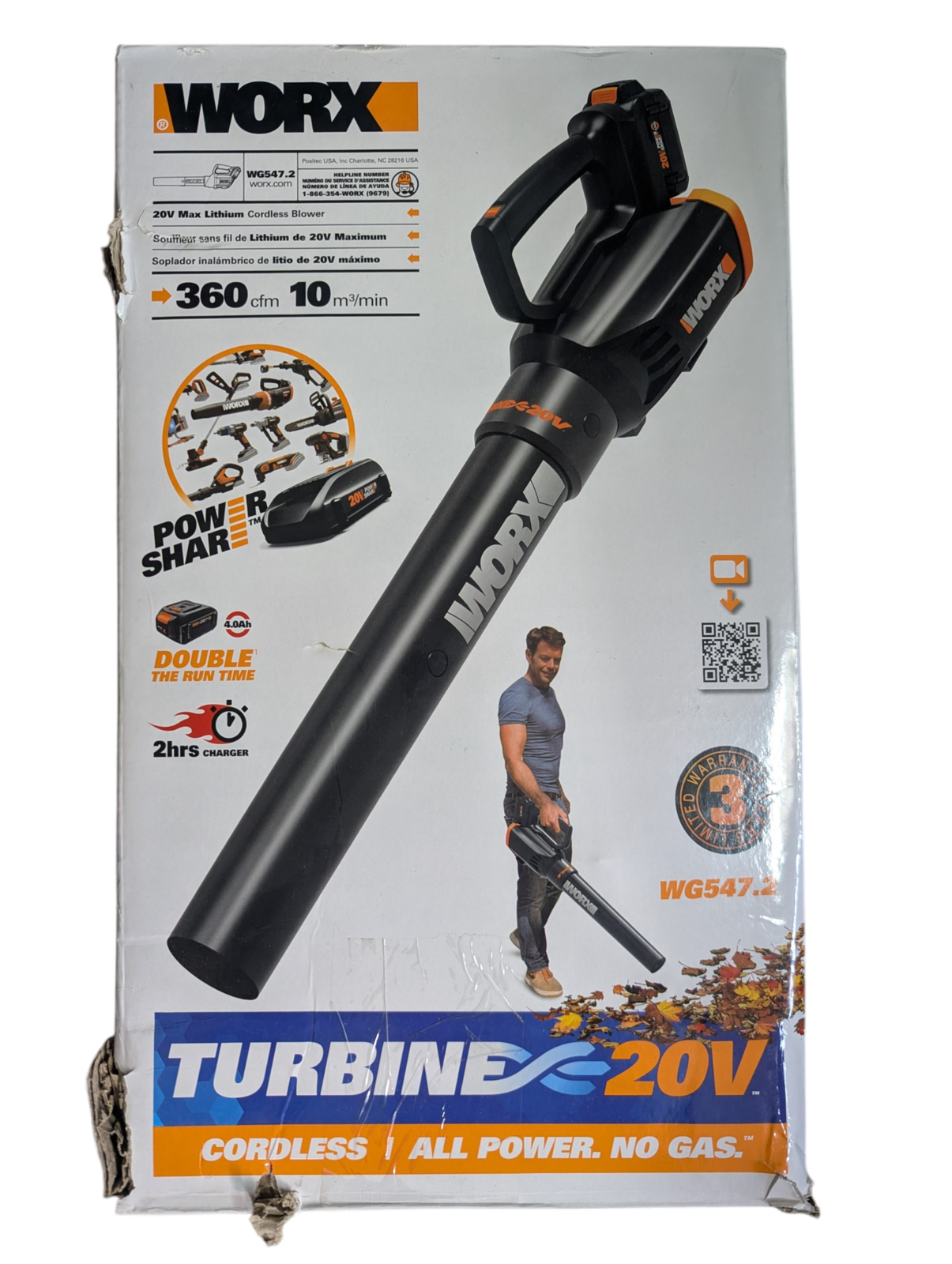 WORX PowerShare 20V Turbine Leaf Blower WG547.2 w/ Battery & Charger NOB