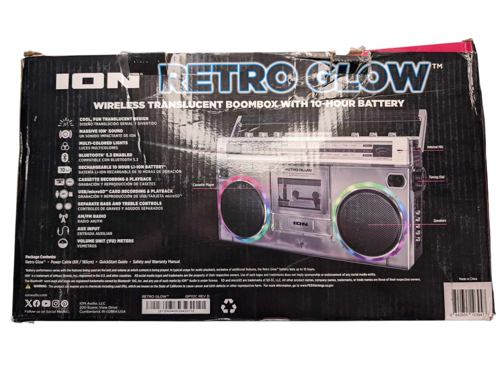 ION Retro Glow Audio Retro Modern Glow Bluetooth Boombox with Cassette Player - Image 2