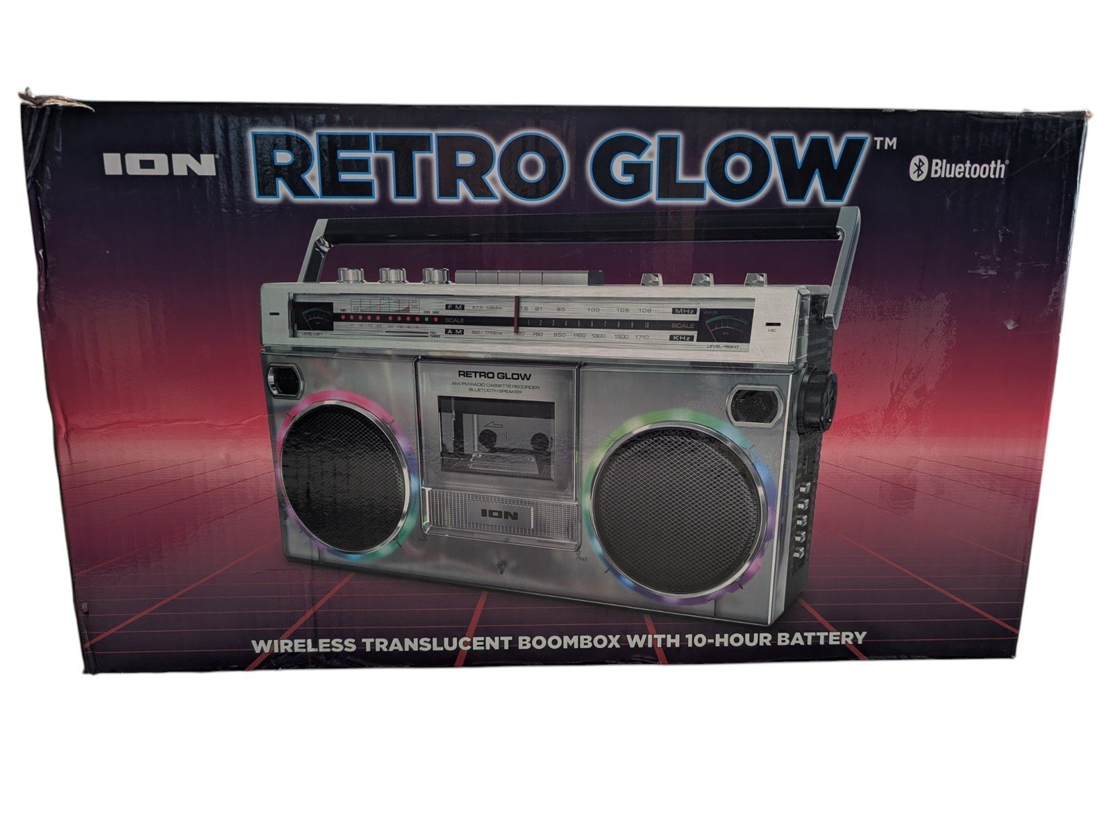 ION Retro Glow Audio Retro Modern Glow Bluetooth Boombox with Cassette Player