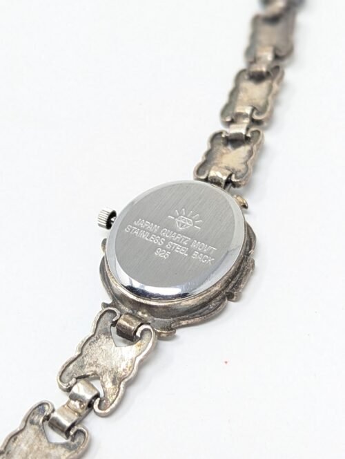 Sterling Silver 925 Marcasite Onyx Ladies Watch - Image 5