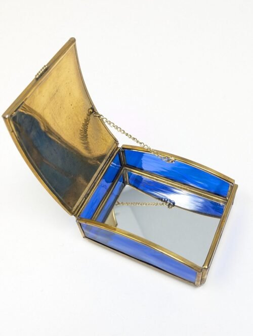 Vintage Stained Glass Jewelry Box with Angel on Crescent Moon Design - Image 3