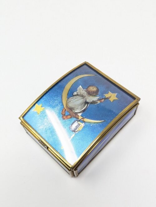 Vintage Stained Glass Jewelry Box with Angel on Crescent Moon Design - Image 4